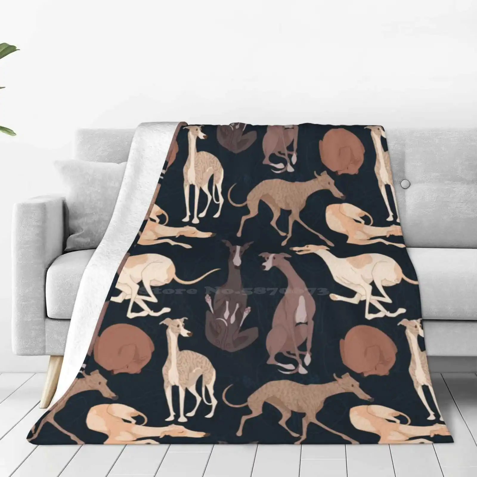 Whippet Good-Dark Best Selling Room Household Flannel Blanket Whippets Dogs Whippet Pattern Dog Pattern Half Drop Animal