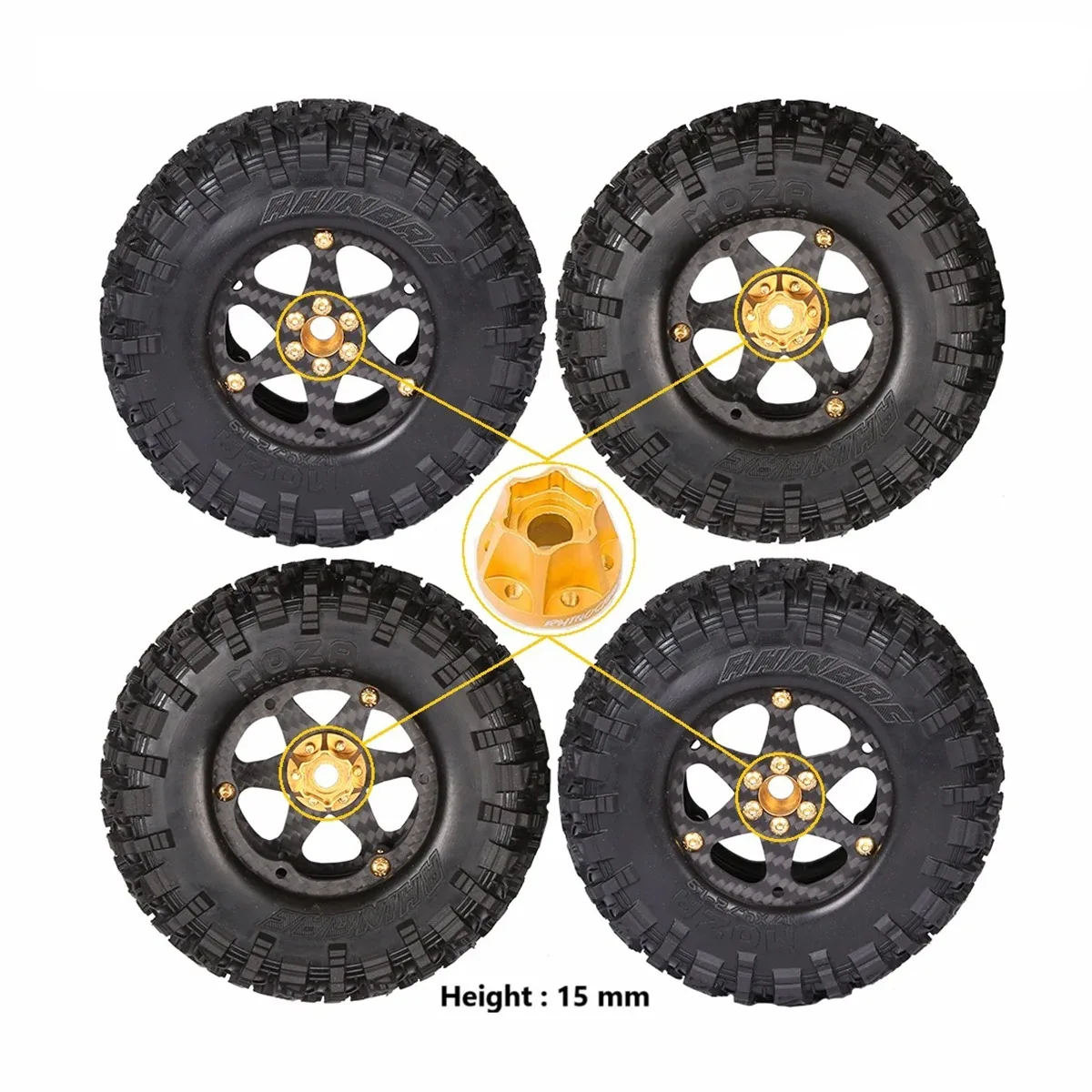 

RhinoRC MOZA 1.9inch High-Grip Competition Tires with Aluminum Rim for 1/10 Sporty Class RC Crawler