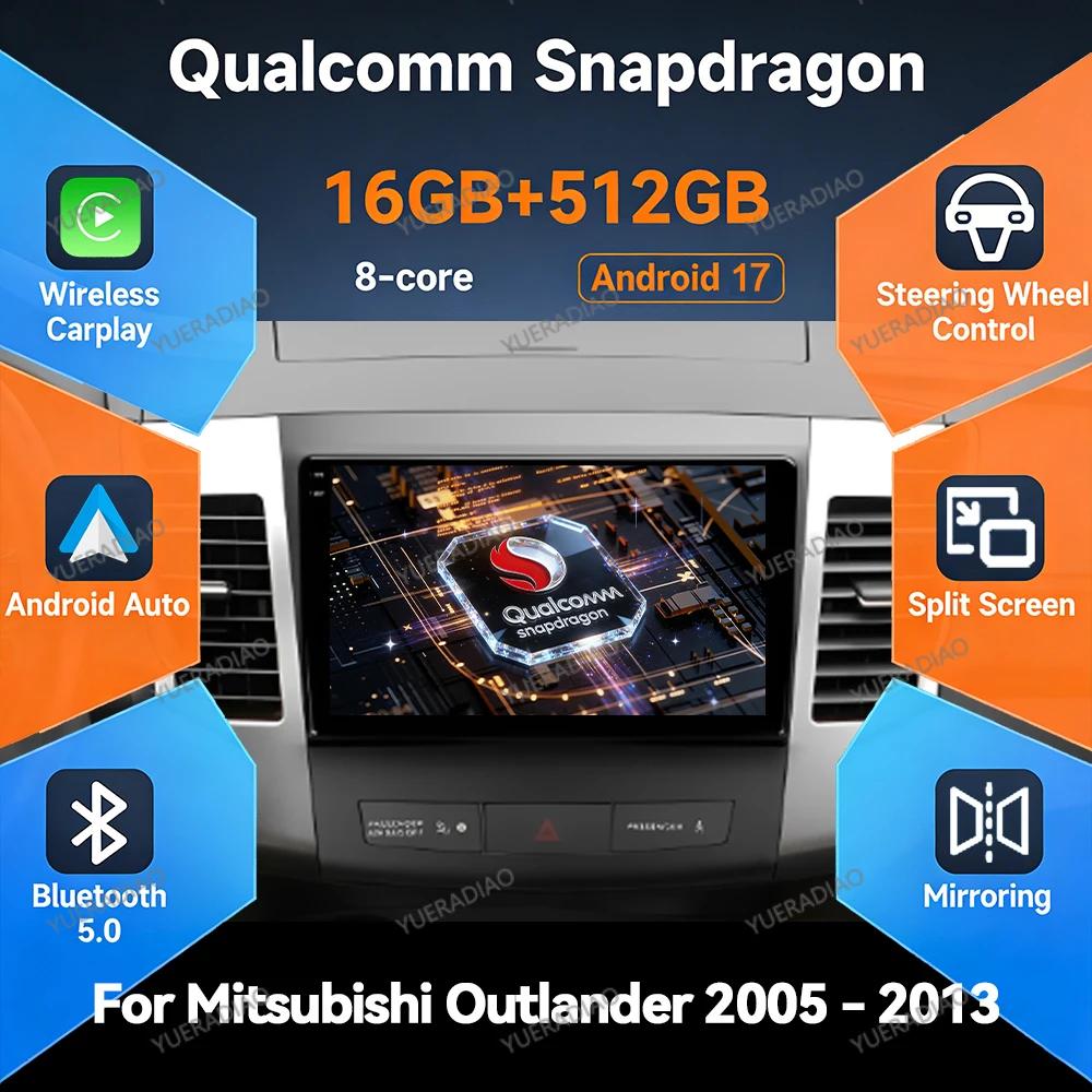 Android 17 Car Radio For Mitsubishi Outlander 2006 - 2011 QLED GPS NAVI Multimedia Stereo Video Player 4G WIFI BT Qualcomm 2DIN