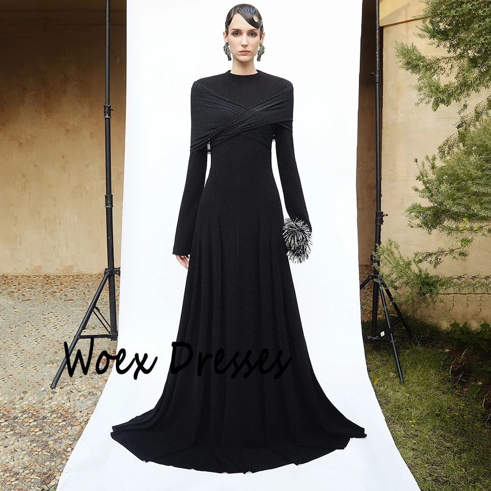 Abito da sera a trapezio in jersey con scollo a O semplice personalizzato Abito da festa incrociato drappeggiato con maniche lunghe Abito da ballo lungo fino al pavimento