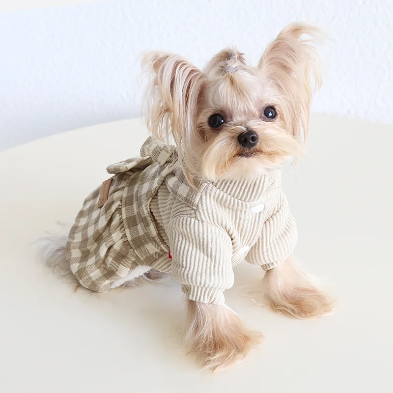 Autumn and Winter Pet Checkered Four Legged Strap Pants Couple Skirts Dog Cat Clothing Dog Pajamas Puppy Clothes Winter