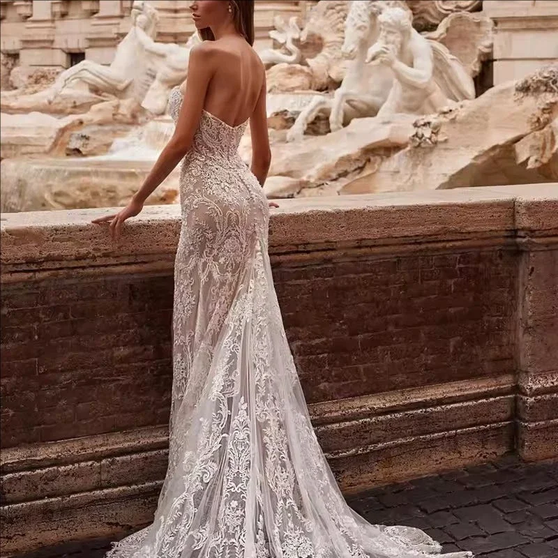 Onelife Customized Sexy V Neck Hollow Out Bridal Gown Luxury Strapless Mermaid Wedding Dresses Appliques Boho Style Party Dress