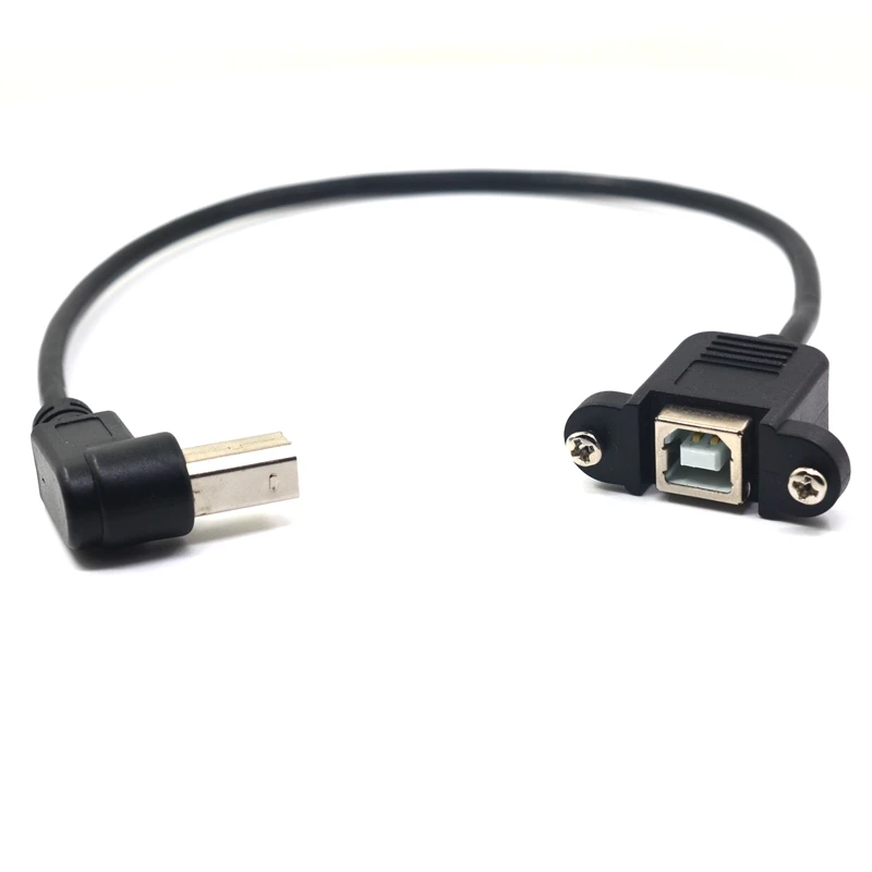 1FT 30CM USB 2.0 Type B Male to Female M/F Right Angle Extension Data Cable Panel Mount For Printer Cable with Screw Hole