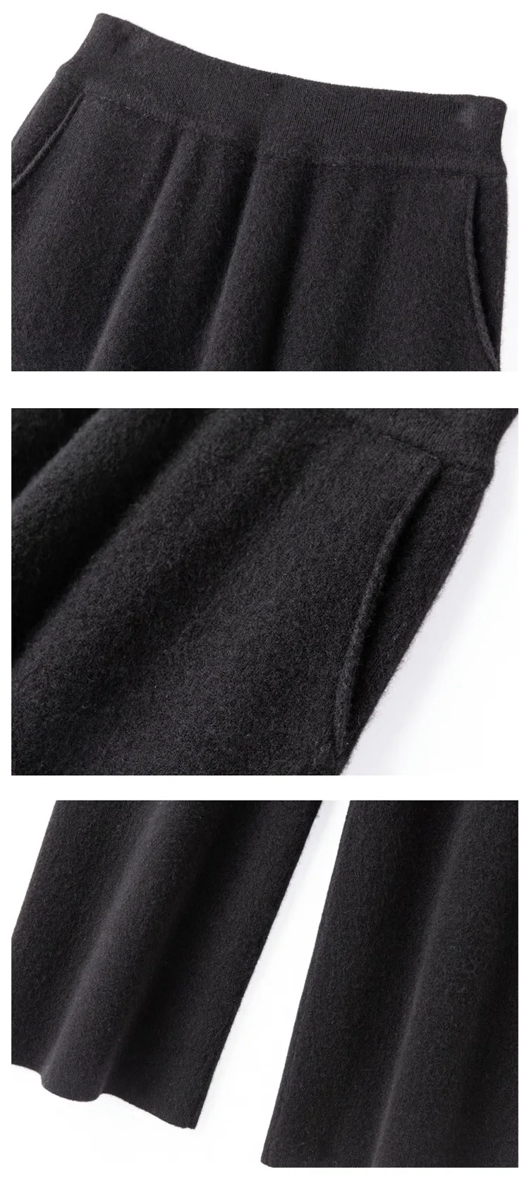 Elegant Pure High Waist Drooping Wide-Leg Pants Women's Outer Wear with Pockets Baggy Straight Trousers Knitted Mop Trousers