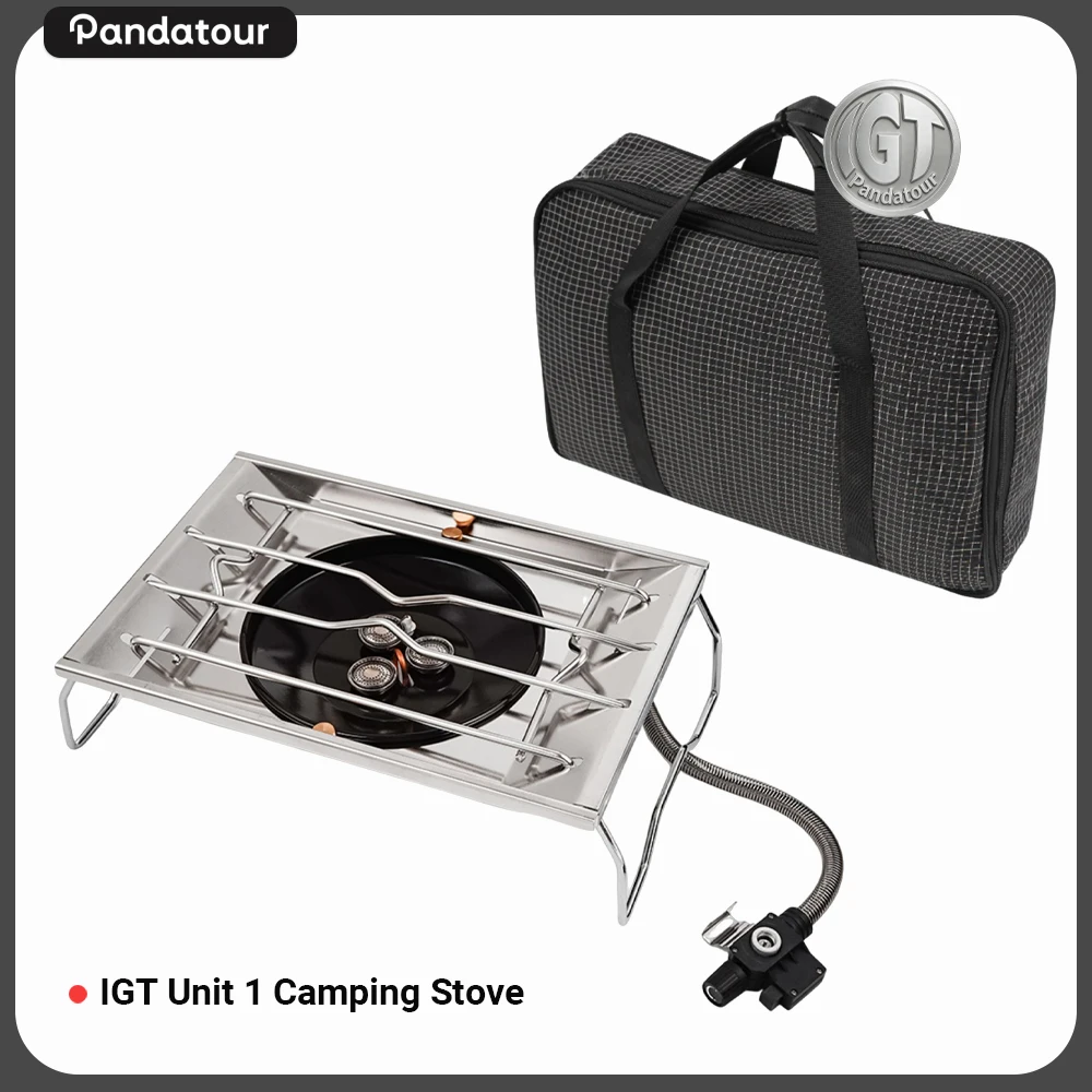Pandatour Neuer Camping IGT Gaskocher aus Edelstahl, Einfach zu Montierender IGT Tischkocher mit Hoher Leistung 6500W Brenner, Windgeschützt für Outdoor