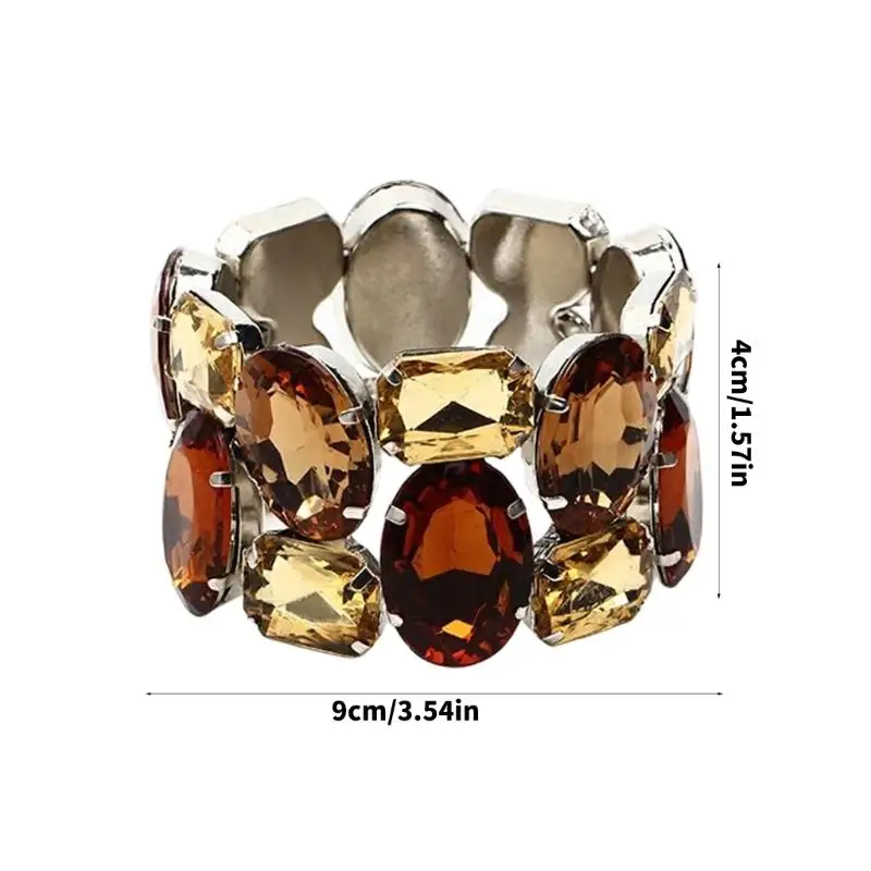 A52E Elegantes breites Stretch-Kristall-Brautarmband mit bunten Strasssteinen für die Hochzeit – Detail 6