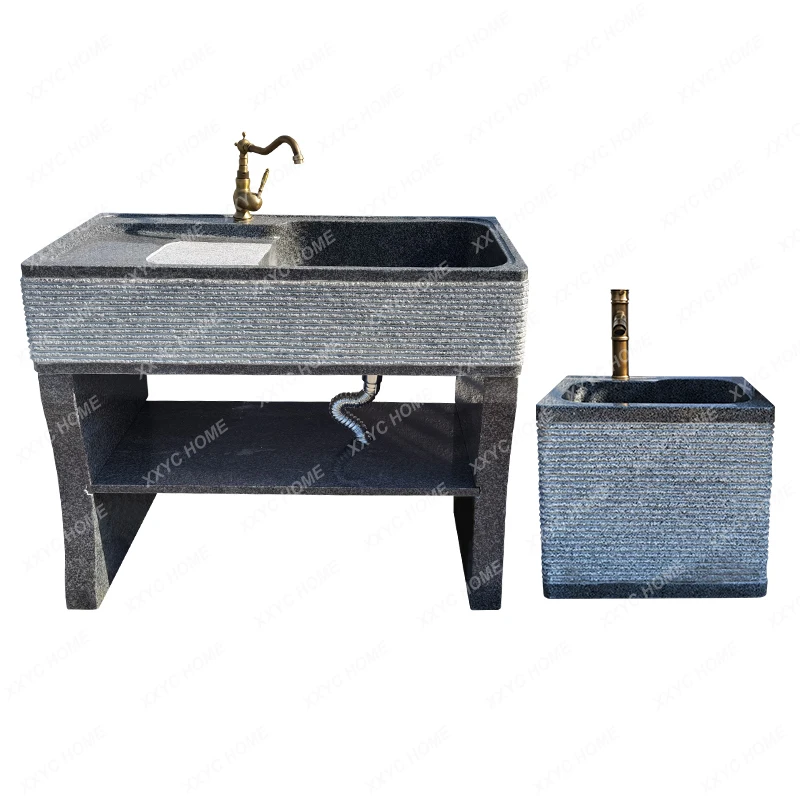 

Natural Marble Laundry Tub Courtyard Outdoor Laundry Table with Washboard Balcony Home Sink Integrated Inter-Platform Basin