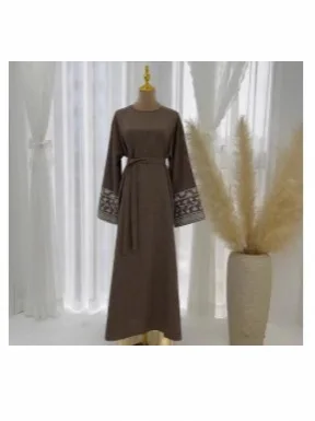 자수 장식 드레스, 단정한 바닥 길이 소매 아바야, 세련된 자수 장식 이브닝 가운, 라마단 전통 젤라비야 로브