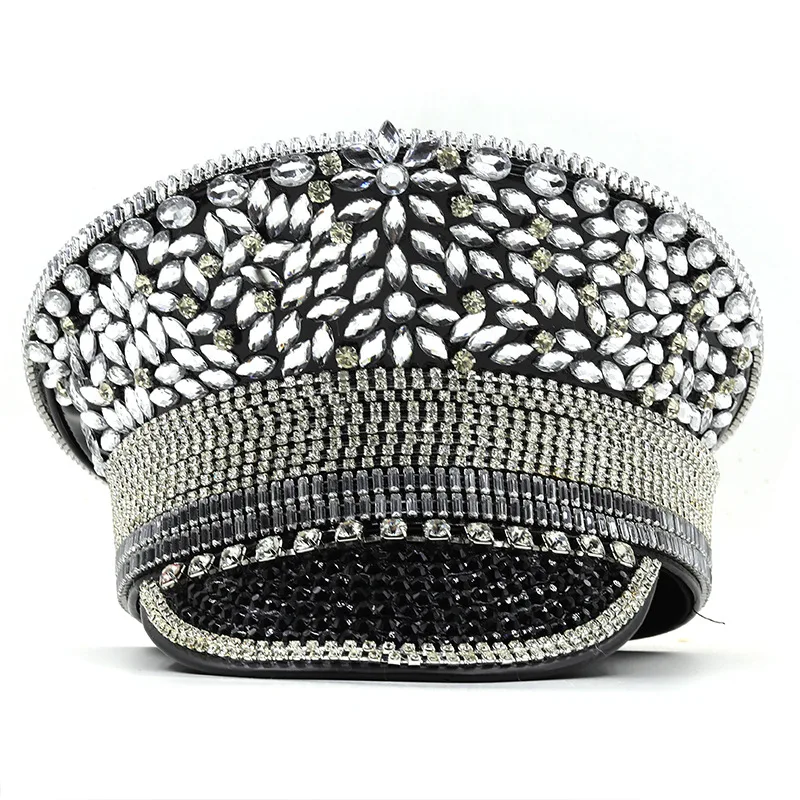 New Luxury Women's Diamond Wedding Hat Silver Sequin Diamond Photography Hat Peaked Hat Flat Top Hat Performance Hat