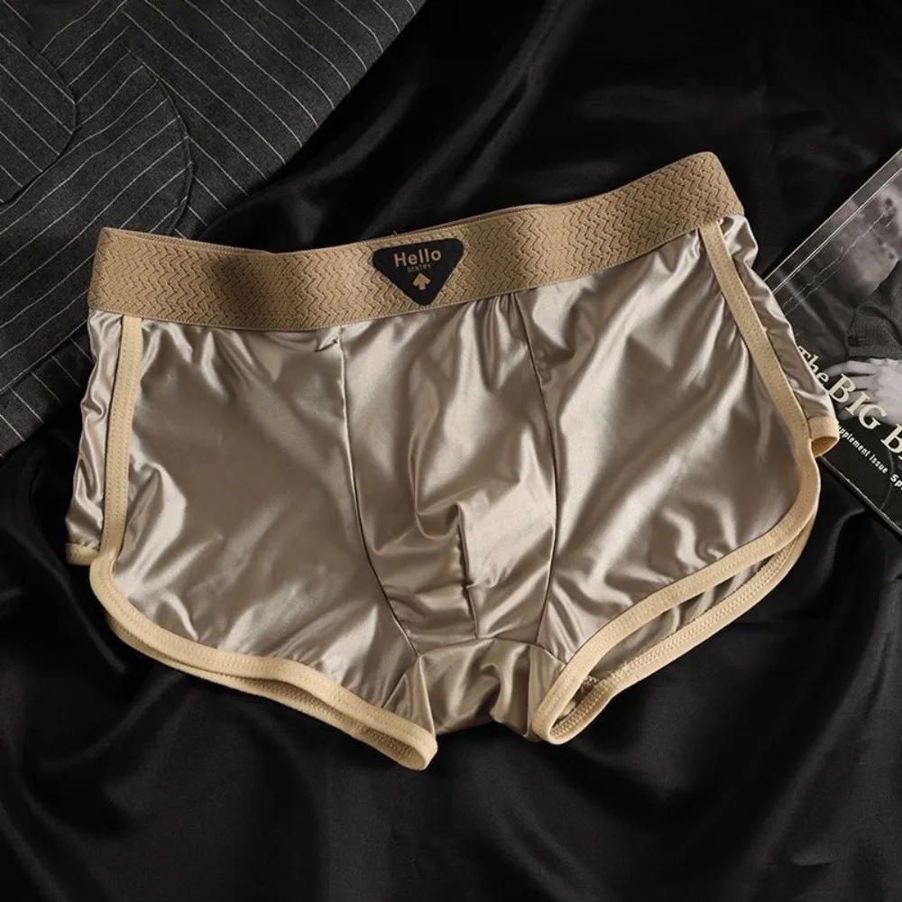 3Pcs Breathable Thin Satin Silk Boxer Briefs Seamless Mid Waist Ice Silk Boxers Lingerie Solid Color Underwear for Men Men