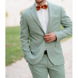 Mint Green Men's Suits Single Breasted Notched Lapel Formal Wedding 2 Piece Jacket Pants Slim Fit Costume Hombres Elegant Outfit