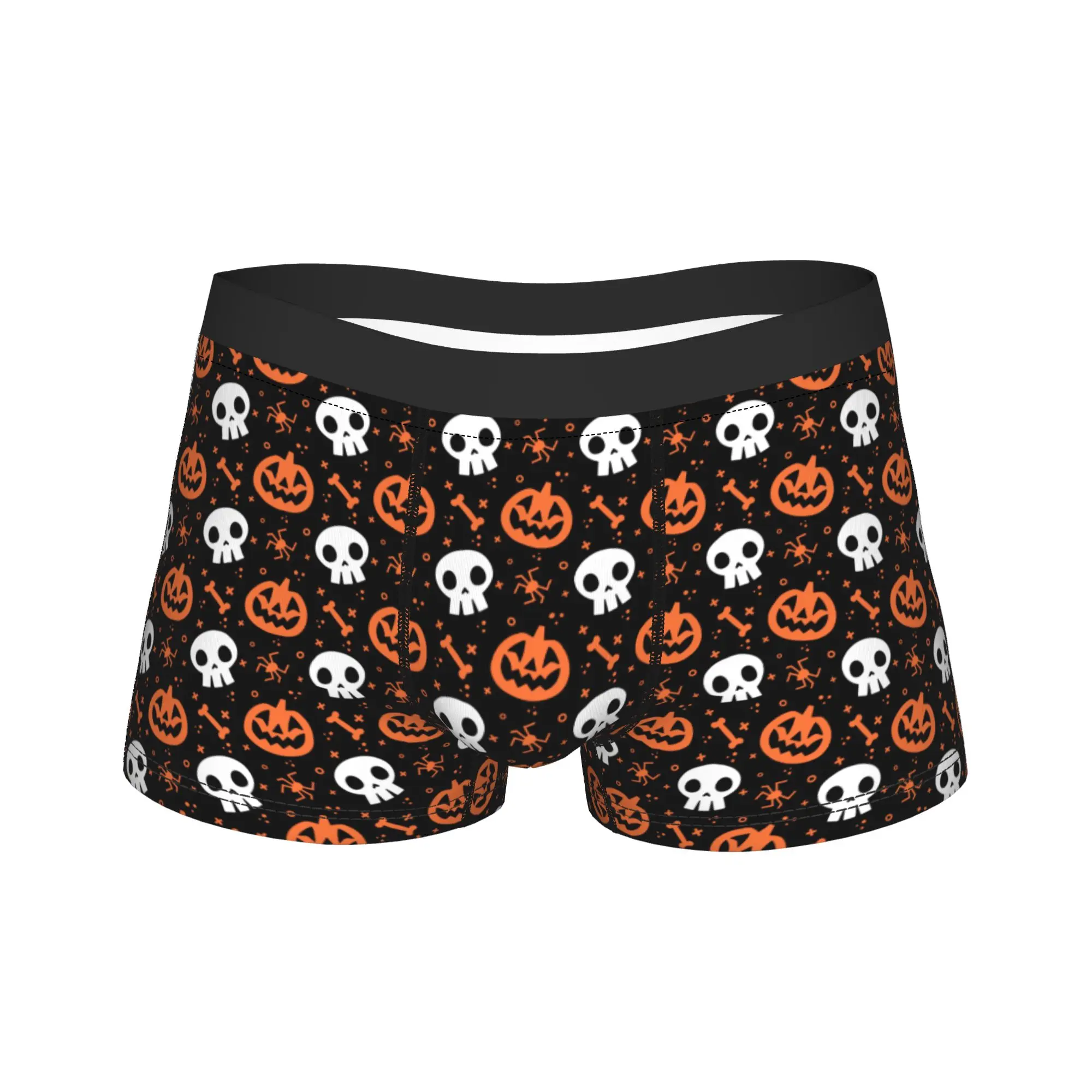 Man Cartoon Halloween Ghost Pumpkin Long Underwear  Sexy Boxer Briefs Shorts Panties Male Breathable Underpants Plus Size