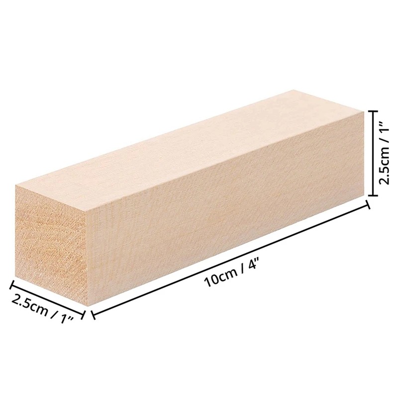 Large Carving Wood Blocks (20 Pack) 4 X 1 X 1 Inches Unfinished Basswood Project Craft Kit DIY Hobby Set For Beginners