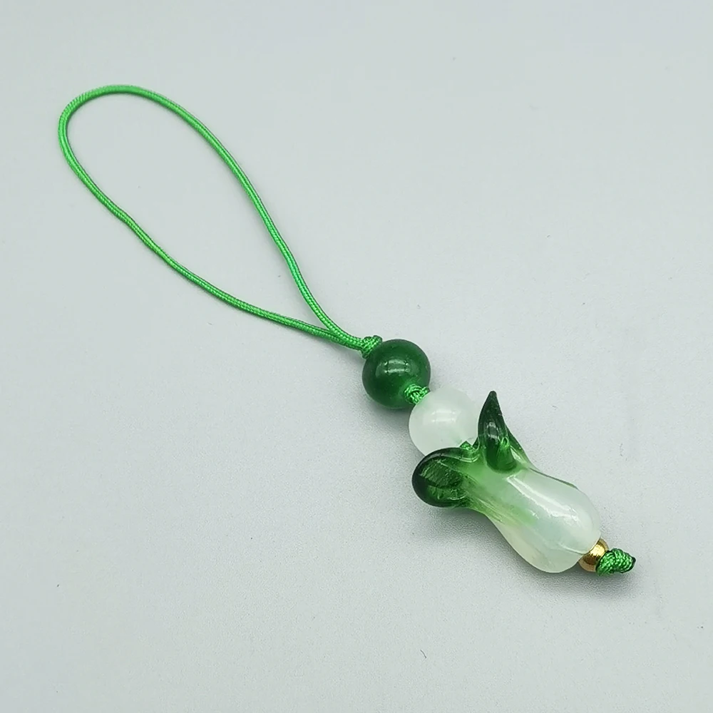 Chinese Style Cute Jade Green Cabbage Pendant Phone Lanyard Charm Strap Hanging Rope Handmade Keychain Bag Decoration