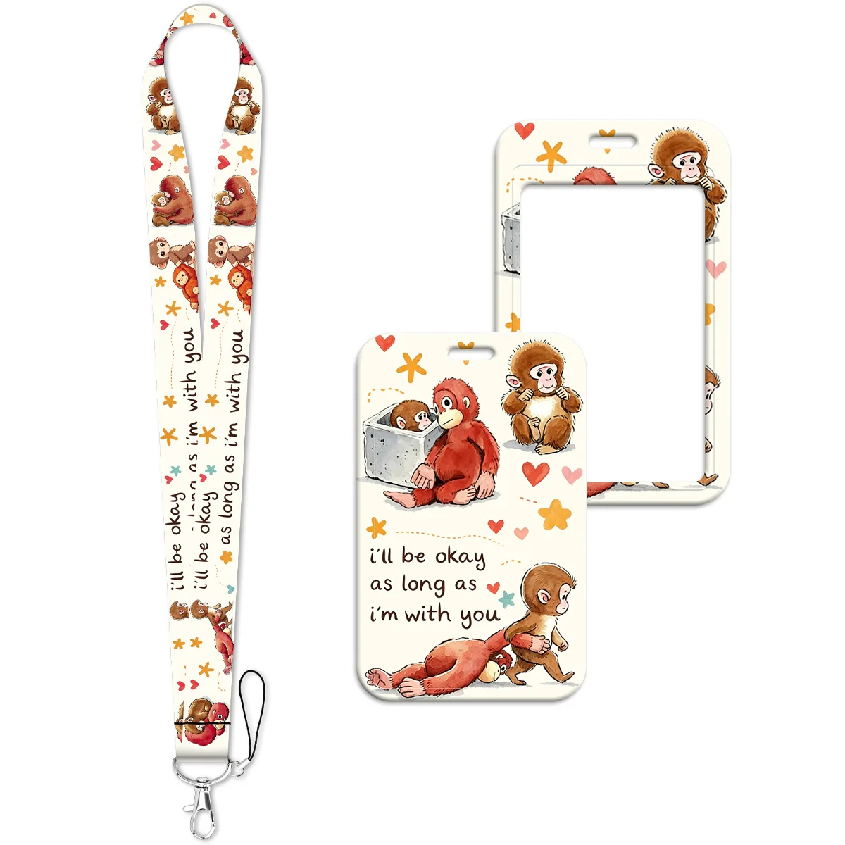 Cute Cartoon Gorilla Monkey Lanyard Neck Strap Keychain Card Cover Badge Holder Mobile Phone Hang Rope Keyring Accessories Gift