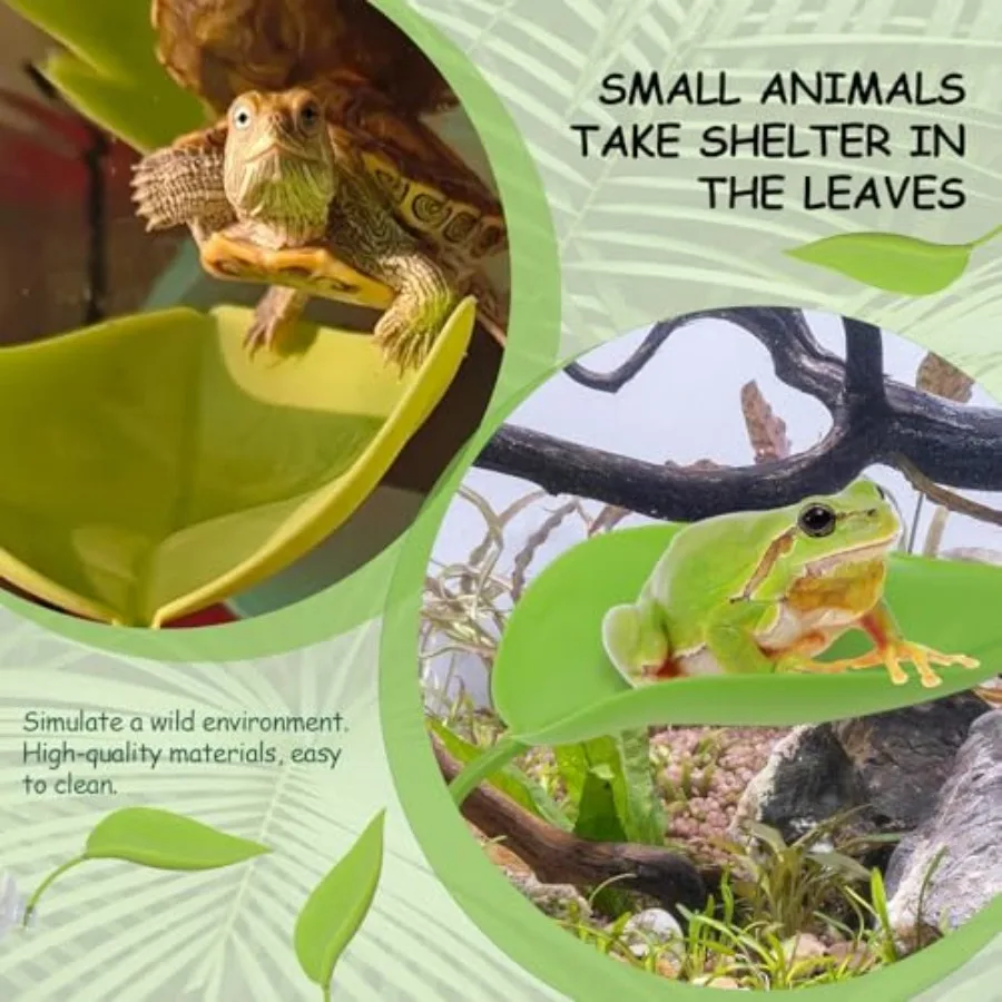 مجموعة منصة الفرح السلحفاة 4 قطعة ملحقات خزان الزواحف على شكل ورقة شجر مع أكواب شفط شجرة التنين الملتحية ديكور الضفدع أبو بريص تور #4
