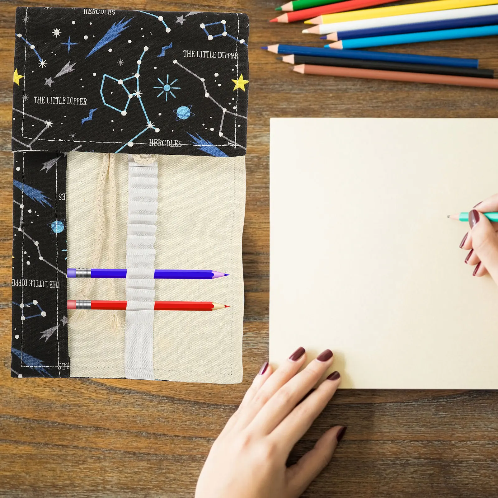 Trousse à crayons en toile de grande capacité, sac à crayons, organisateur de stylos colorés, stylos à croquis portables, étui de transport en rouleau