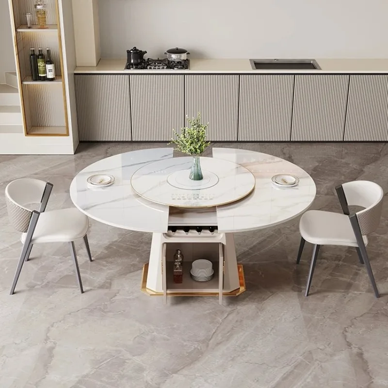 Minimalist Turntable Dining Table Extendable Storage Round Farmhouse Dining Tables Kitchen 4 Chair Mesas De Jantar Furnitures