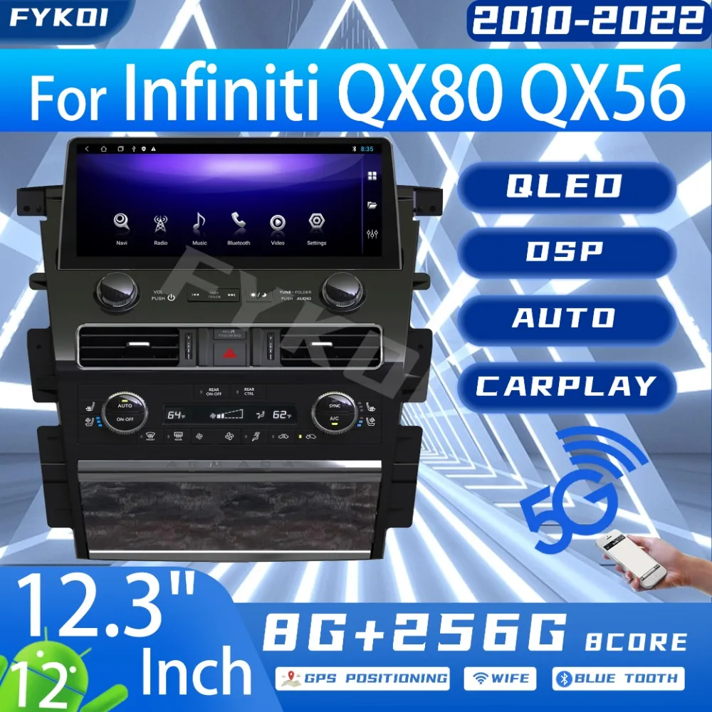 

Автомобильное радио FYKOI для Infiniti QX80 QX56 2010-2022, автомобильное мультимедиа Carplay Android12, авто Tesla экран, Bluetooth 4G, GPS, WIFI