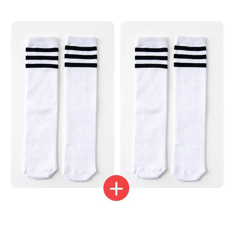 1/2/3Pairs Kinder Mädchen Kniehohe Baumwolle Socken Schwarz Weiß Drei-Linie Gestreiften Laufsport socken Fußball Golf Sport Socken – Detail 34