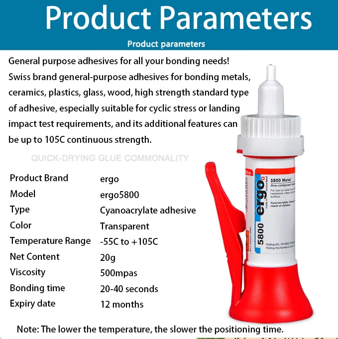 Imagem -03 - Ergo-ergo 5800 Cola de Secagem Super Rápida Resistente a Alta Temperatura Adequado para Metal Ferro Cerâmica Plástico Suíça