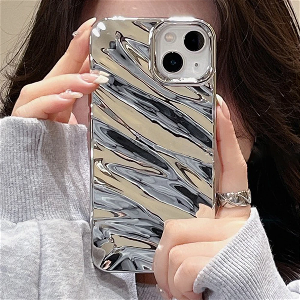 Luxury 3D Silver Silk Pattern Phone Case For iphone 14 13 11 12 Pro Max X XS XR 7 8 Plus SE 3 Brief Shockproof Soft Back Cover