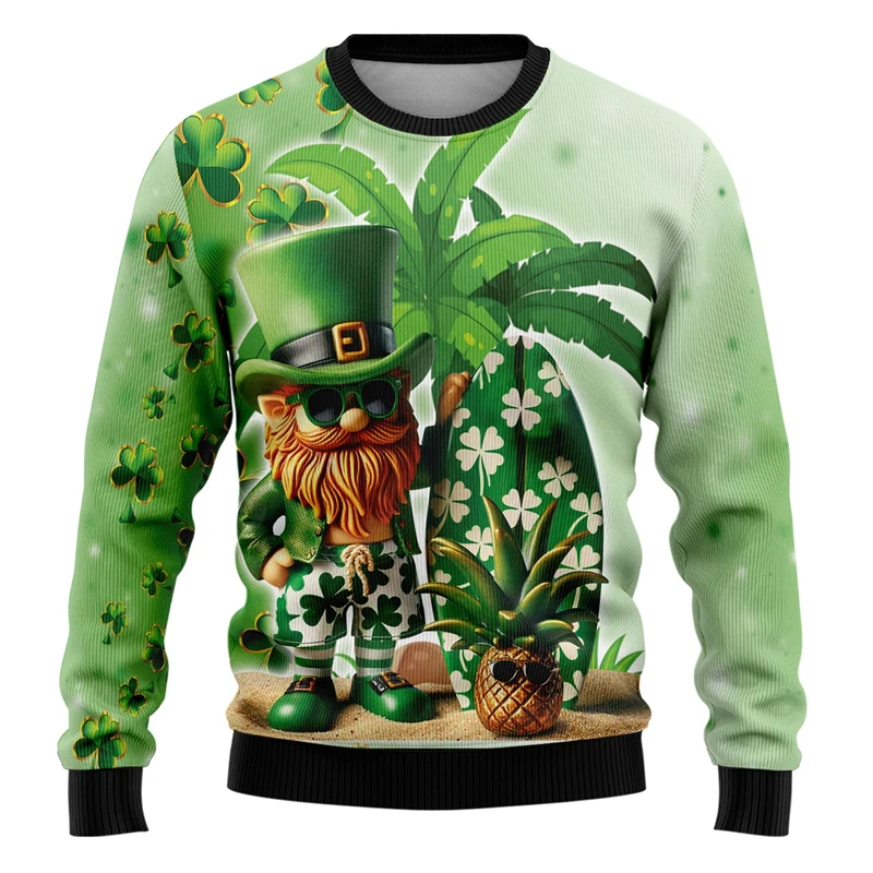 Cute Leprechaun Graphic Sweatshirts Lucky Clover Female Ugly Christmas Sweaters St. Patrick's Day Tracksuit Casual Men Pullovers