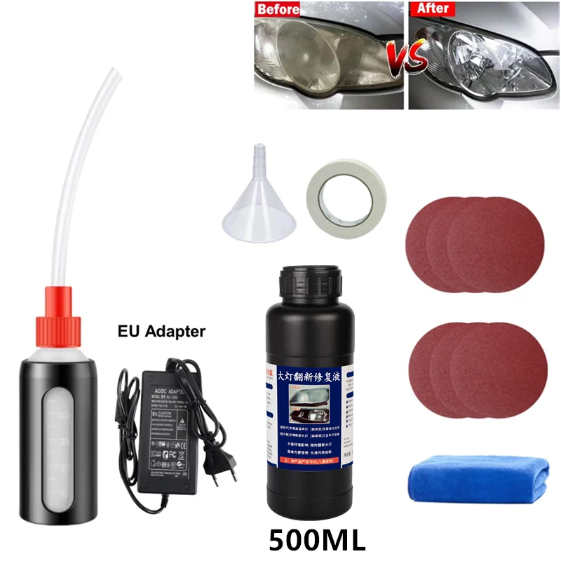 Kit de polissage de restauration de phares de voiture, évaporateur polymère liquide de 500ML, tasse d'atomisation, réparation de restauration de phares automobiles