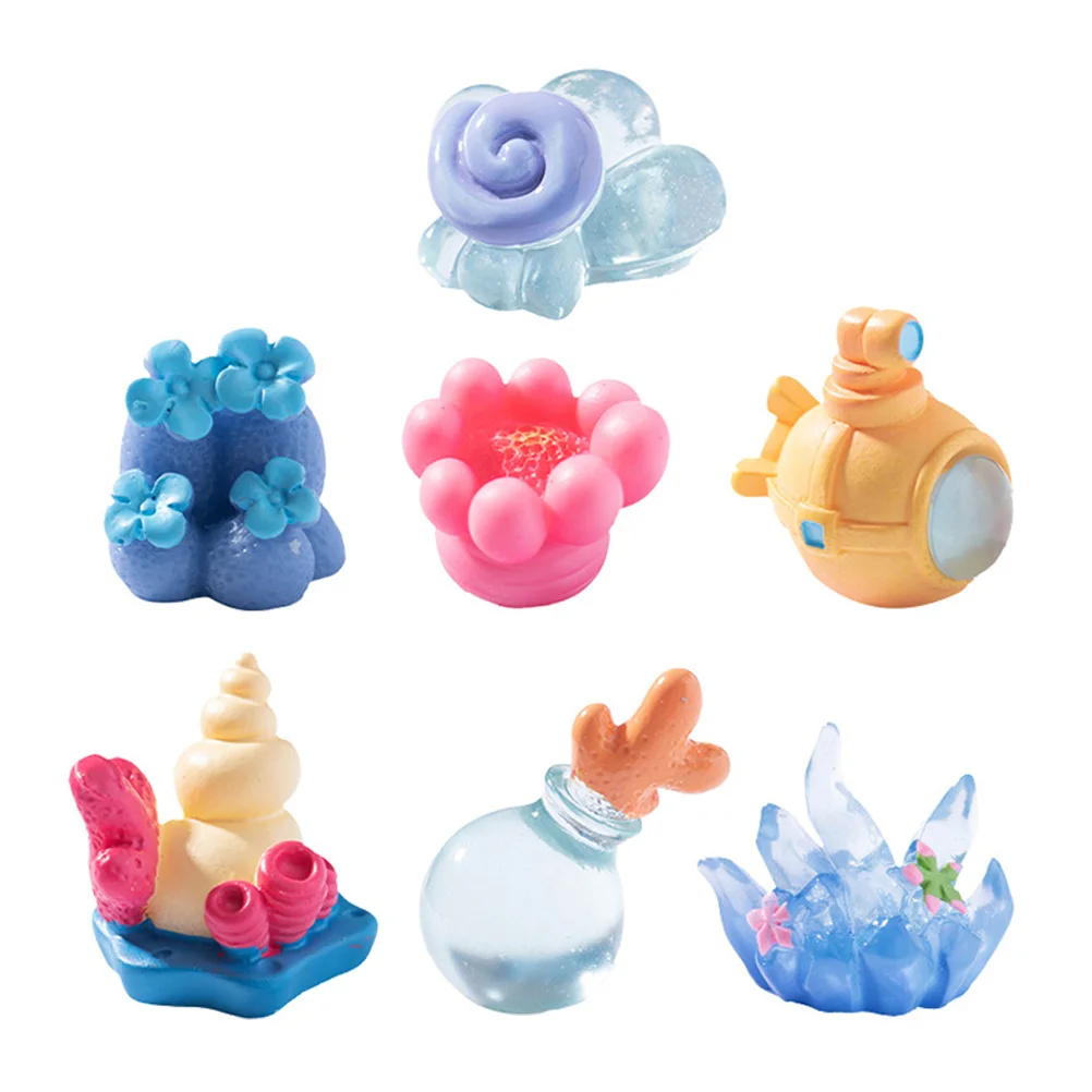 

7Pcs Ocean Themed Resin Decorations Coral Conch Drift Bottle Submarine Aquarium Fish Tank Landscaping Miniature Marine Ornaments