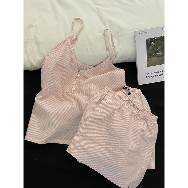 

2025 Summer New Korean Chic Sle Ruffle Collar Women Nightgown Striped Elegant Patchwork Home Clothes Set Sweet Girl Outfits Ins