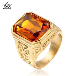 Titanium Steel Men's And Women's Rings Hot Style Stainless Steel Large Gemstone Multi-color Square Casting Rings