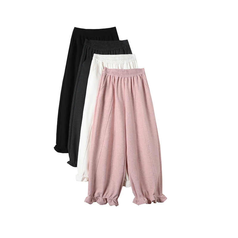 가을 겨울 신상 슬림핏 양가죽 블루머 팬츠 9부 캐주얼 팬츠 만능 코디 스트레이트 레그 팬츠