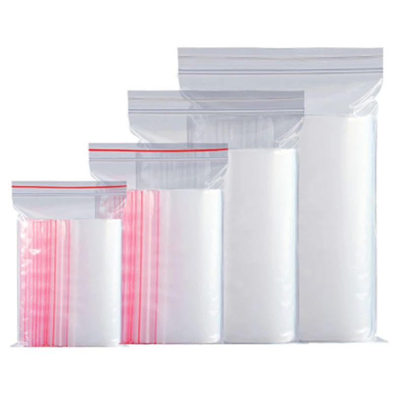 Transparent Self Sealing Plastic Packaging Bags Reusable Clear Zip Lock Gift Cookie Cloth Storage Pouches Various Size 100Pcs