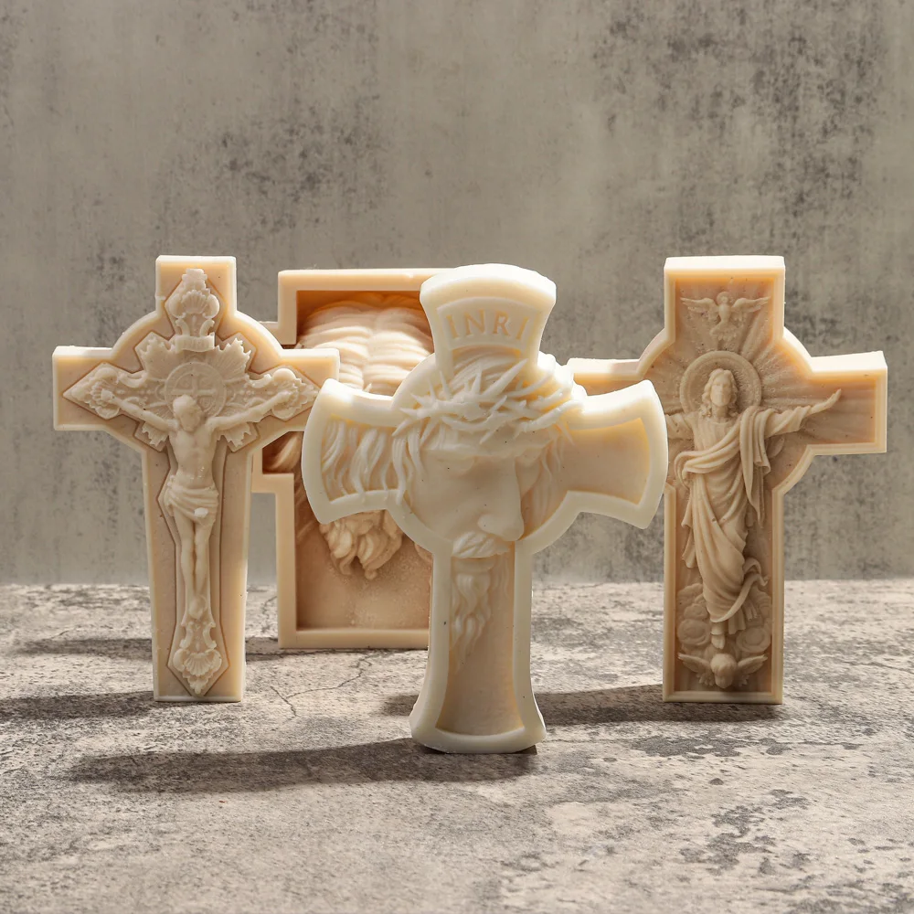 DIY große Kreuz Kerze Silikonform handgemachte Jesus Madonna Relief Aromatherapie Harz Gips Form religiöse Dekoration Geschenk