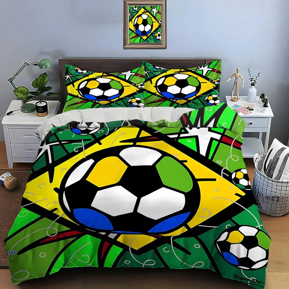 Brazil-themed football artwork Bedding Set for Kids Luxury Gift 3pcs Digital Print Comforter Set Soft Comfortable Breathable