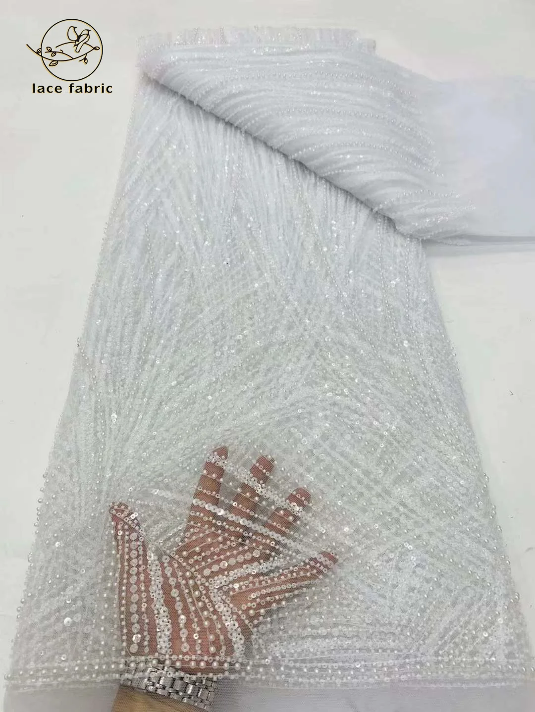 White French Sequins Net Lace Fabric 2024 High Quality African 3D Beaded Lace Fabric Nigerian Embroidery Tulle Party Lace Fabric