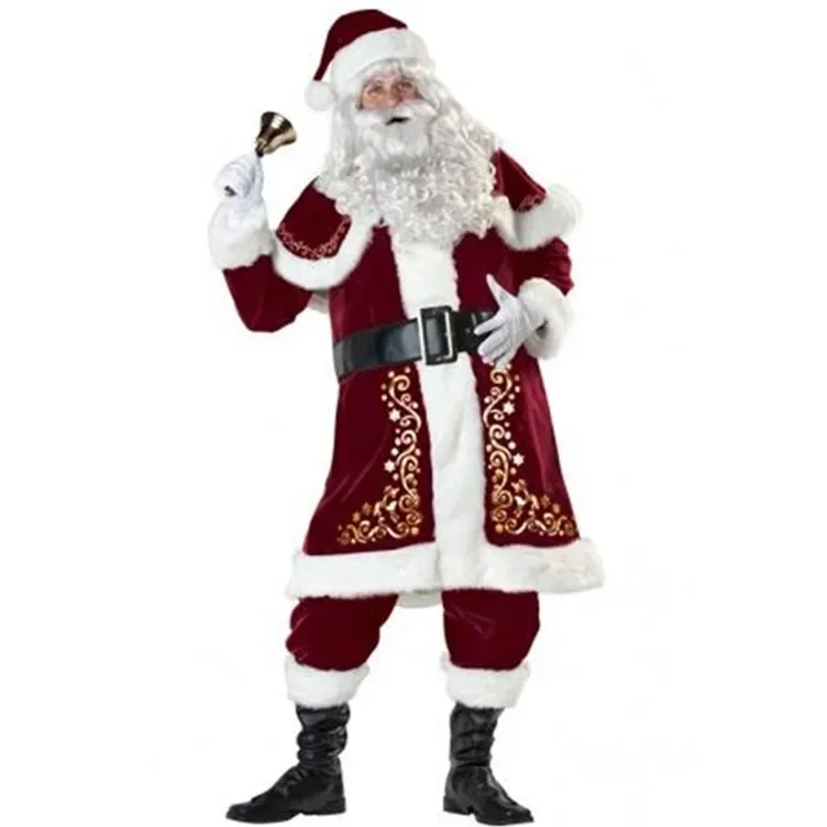 M-XXXXL Plus Size Christmas Santa Claus Men's Cosplay Costumes Set Hats Shawls Tops Pants Belts Boots Gloves Beards Wigs Props