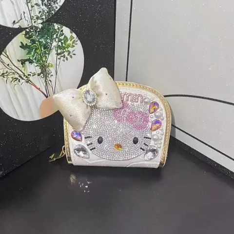 Hot Hello Kitty Diamond Studded Card Bag Anime Cute Girl Advanced Handmade KT Lightweight Wallet Fashion Festival Gift New