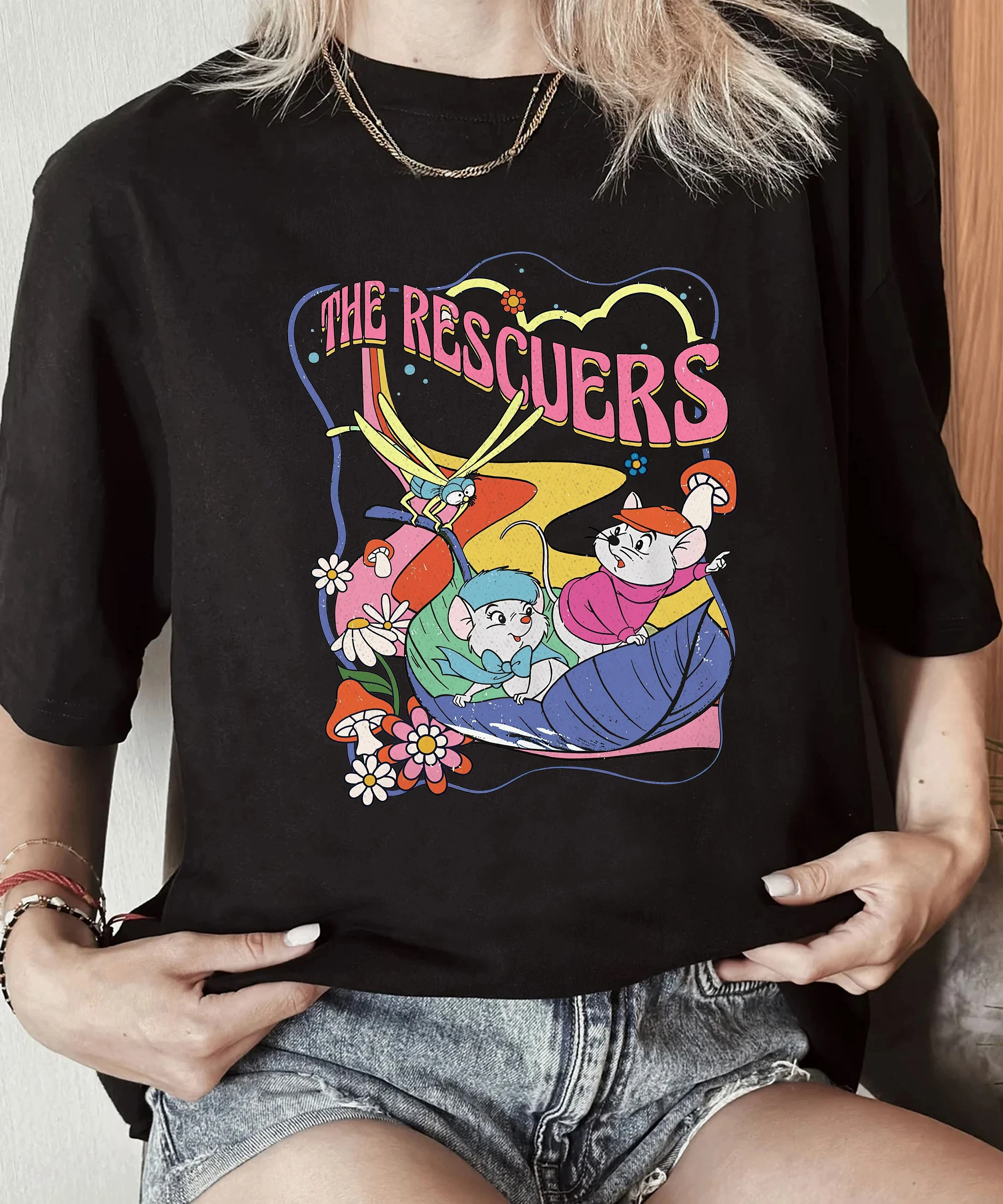 تي شيرت مطبوع من Disney The Rescuers للسيدات مريح بأكمام قصيرة ملابس للأولاد ملابس عائلية للأباء والأمهات والأطفال والبنات