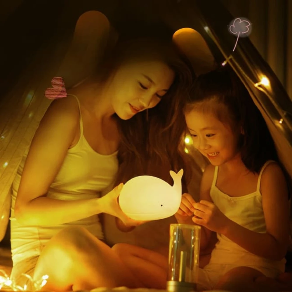 LED ضوء الليل بات ضوء السيليكون لطيف الحوت الحيوانات مصباح المنزل غرفة نوم السرير USB شحن أضواء ديكور لهدية عيد ميلاد