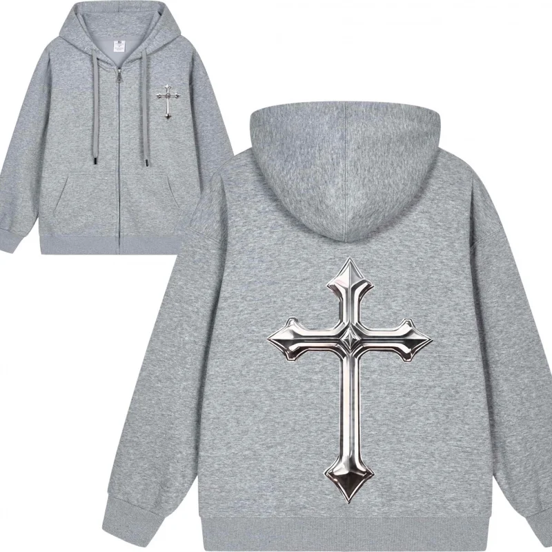 Sweat à capuche zippé pour hommes Sweat à capuche noir avec conception croisée 2025 Nouveau style décontracté pour couples Style décontracté et ample