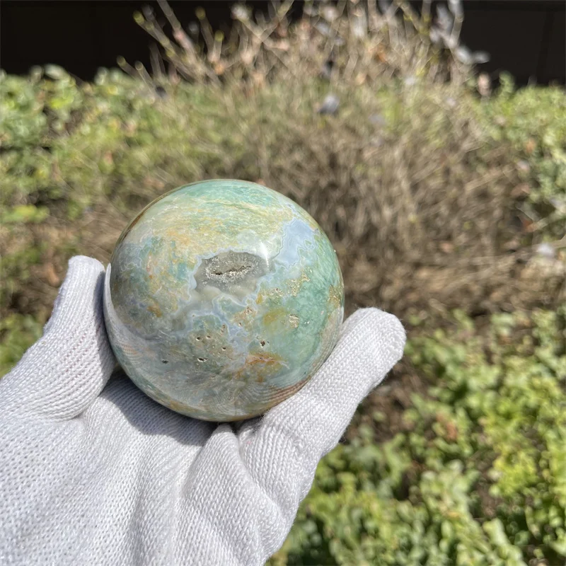 

8.2cm natural crystal stone ball polished ocean jasper crystal sphere for decoration