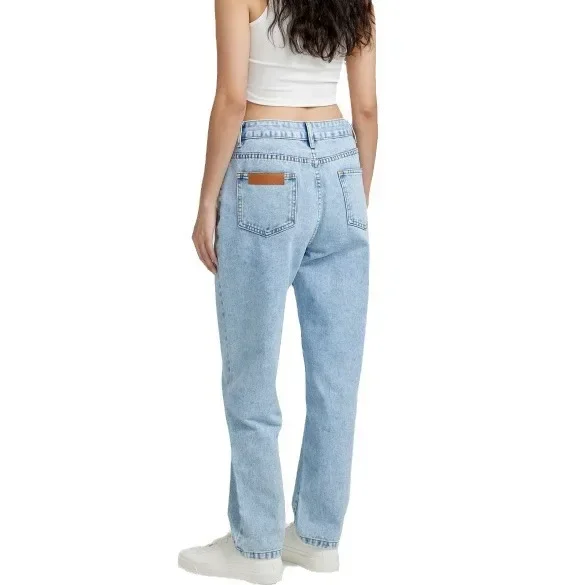 Damen-Jeans im Distressed-Look, Vintage-Stil, gerade, hohe Taille, knöchellange Hose, gewaschener Denim, Jeans mit Reißverschluss, gespleißt, lockere Passform, Basics