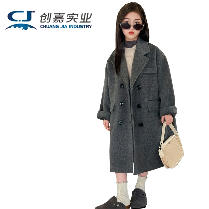 

Children's Double-sided Cashmere Coat Black Wool Boys and Girls Double-breasted Temperament Noble Generous Fashion Street Wear