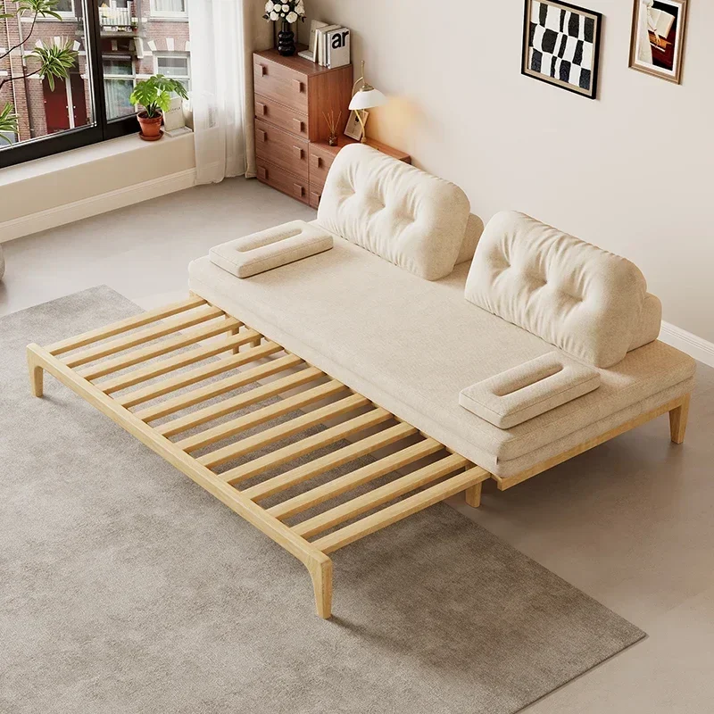 A  Solid wood pull-out folding dual-purpose sofa bed simple two-person multi-functional small apartment retractable sitting bed