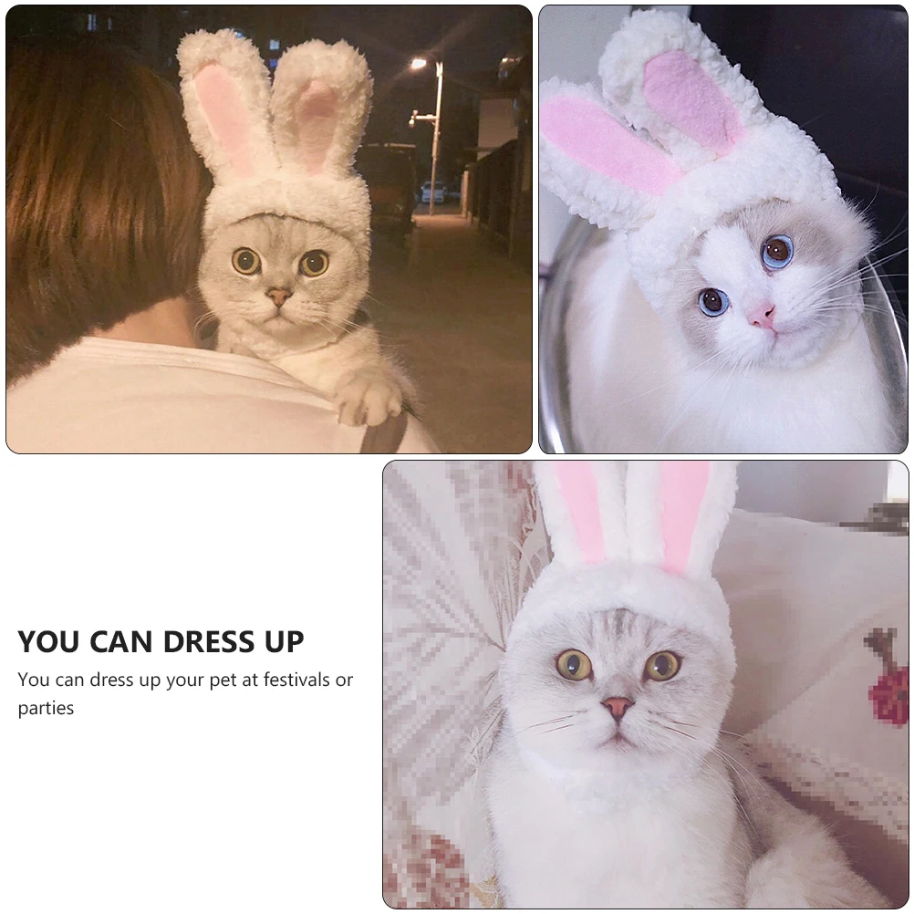 

2 Pcs Bunny Ears Hat Pet Hats Has Winter Cartoon Cap for Cute Wearable Clothing Accessory Kitten