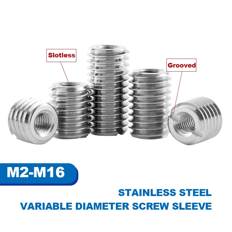 1Pcs M2-M16 Stainless Steel Sotted Inside Outside Self Tapping Thread Insert One Slot Threaded Sheath Conversion Screw Sleeve
