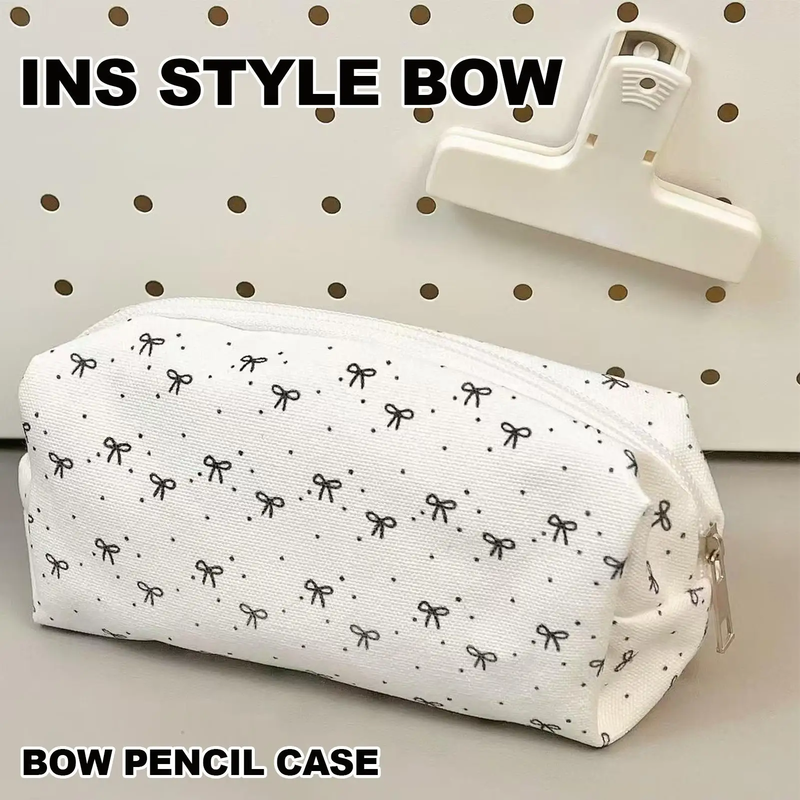 Bolsa para bolígrafos de gran capacidad, estuche para lápices con patrón de lazo, organizador de papelería portátil para adolescentes, universitarios, niños, manualidades escolares, viajes
