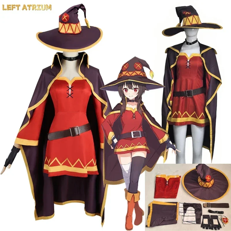 

Anime KonoSuba Megumin Cosplay Costume Classical Witch Costume Uniform Cloak Hat Blindfold Stocking for Halloween Party Women