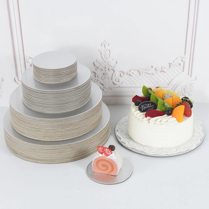Silberbeschichtetes rundes Kuchenbrett, Durchmesser 10–33 cm, erhältlich, Kreis, Kartonbasis, Desserttablett, Mousse-Kuchendekorationszubehör – Detail 6